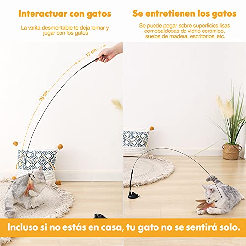 Pluma con Ventosa, Juguetes para Gatos con Campana, 12 Plumas Recambios, Juguetes para Gatos Interactivos Varita Ventosa con Alta Resistencia, para Gato Jugar Solo Juguetes Interior Gatitos HONGDDY