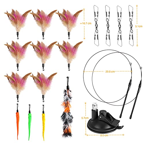 Pluma con Ventosa, Juguetes para Gatos con Campana, 12 Plumas Recambios, Juguetes para Gatos Interactivos Varita Ventosa con Alta Resistencia, para Gato Jugar Solo Juguetes Interior Gatitos HONGDDY