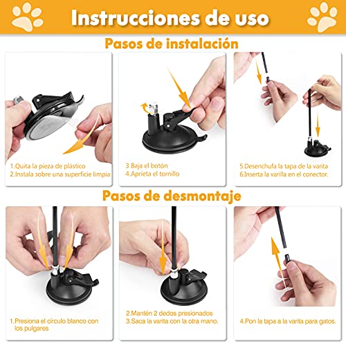 Pluma con Ventosa, Juguetes para Gatos con Campana, 12 Plumas Recambios, Juguetes para Gatos Interactivos Varita Ventosa con Alta Resistencia, para Gato Jugar Solo Juguetes Interior Gatitos HONGDDY