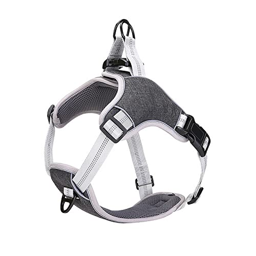 Podazz Arnés para perro sin tirar, para cinturones de seguridad de perro grandes, medianos y pequeños, arnés de chaleco reflectante con clip frontal(negro, L)