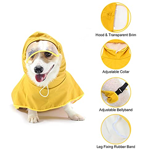 Podazz Poncho con capucha para perro pequeño mediano, impermeable de poliuretano para perros y gatos, ropa, ultraligero, transpirable, amarillo, M