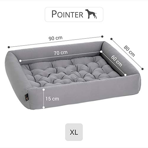 Pointer Set - Cama para Perro con Almohada, Cómodo Casa para Mascotas, Cesta Rectangular, Colchoneta para Perros pequeños, medianos y Grandes - Lavable a 95°C en Todo - tamaño (XL, Gris Claro)