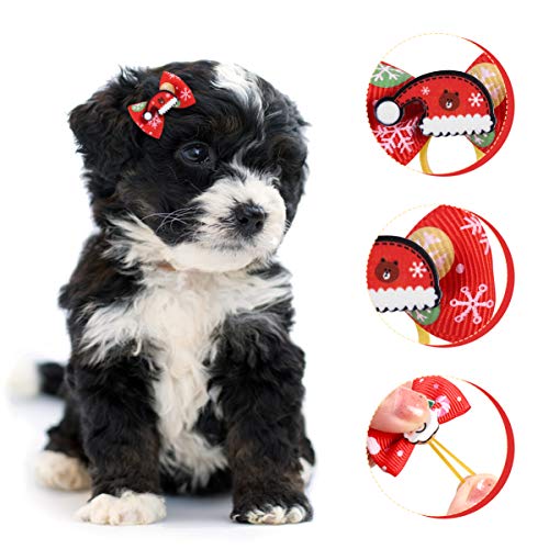 POPETPOP 30Pcs Arcos de Pelo de Perro de Navidad con Bandas de Goma Arcos de Curva de Perro Perro Gato Cachorro Mascota Bowknot Arcos Lazos para El Cabello Cuerdas Accesorios de Aseo de