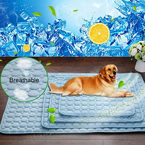 POPETPOP Almohadilla de Refrigeracion del Verano para Animal Doméstico Colchoneta Transpirable para Dormir Manta Frio para Perro y Gato (63x50cm, Azul)