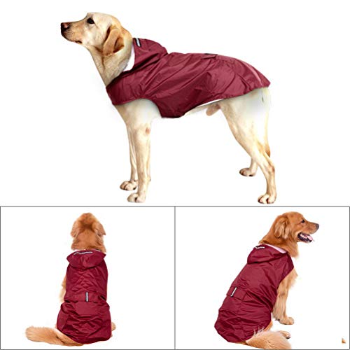 POPETPOP Chubasquero con capucha para perros de tamaño mediano y grande, reflectante, con orificio para arnés, bolsillos, chaqueta de lluvia (Rojo, 5XL)