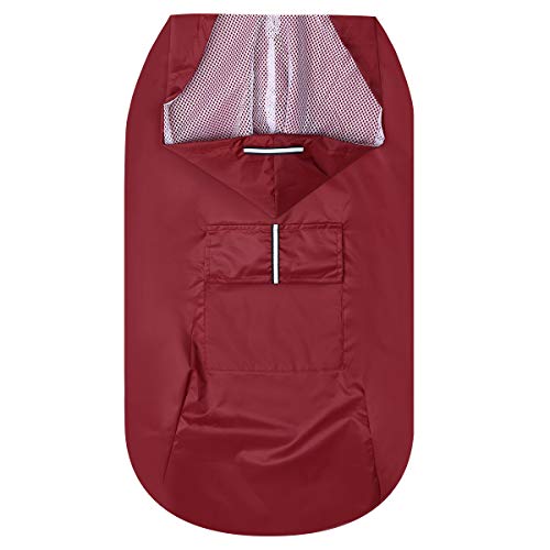 POPETPOP Chubasquero con Capucha para Perros Medianos y Grandes, Sudaderas Impermeable, Agujero para Arnés, Tira Reflectante, Bolsillos (Rojo, 5XL)