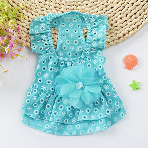 POPETPOP Vestido tutú para perro, vestido de flores, vestido de princesa, para mascotas, gato, talla XL (azul)