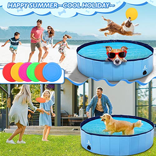 POPOLIC Piscina para Perros, Plegable Piscina Perro, Piscina Extra Grande Niños/Mascotas, PVC Antideslizante y Resistente, Drenaje Lateral en Espiral, 160 x 30 cm - Azul Claro + Azul Oscuro