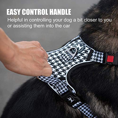 PoyPet Arnés para perros sin tirón, sin cuello reflectante, ajustable, sin estrangulador, mango de entrenamiento de control suave para perros pequeños y medianos (pata de gallo, L)