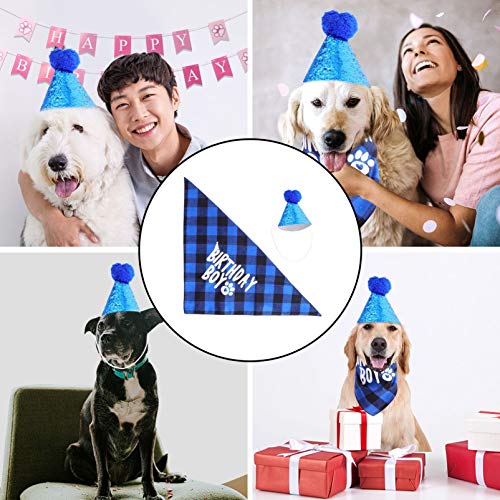 PRETYZOOM Perro Cumpleaños Bandana Triángulo Bufandas Perrito Fiesta de Cumpleaños Sombrero Estampado a Cuadros para Mascota Gato Cachorro Gatito Cumpleaños Disfraz Accesorios