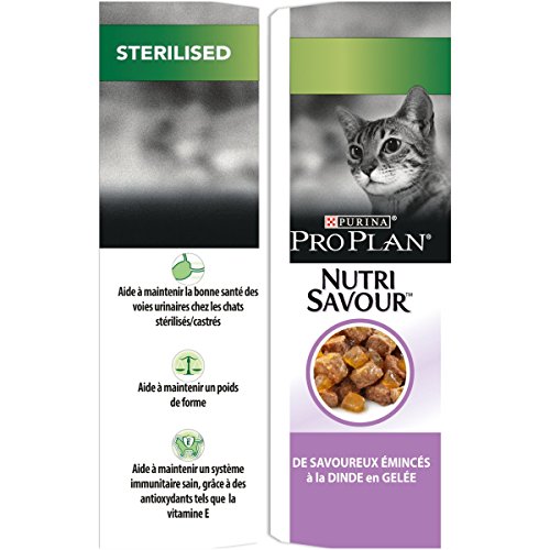 Pro Plan Nutrisavour esterilizado, en la Dinda en gelatina, 10 x 85 g, Bolsas de Comida para Gatos Adultos