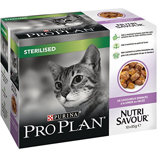 Pro Plan Nutrisavour esterilizado, en la Dinda en gelatina, 10 x 85 g, Bolsas de Comida para Gatos Adultos