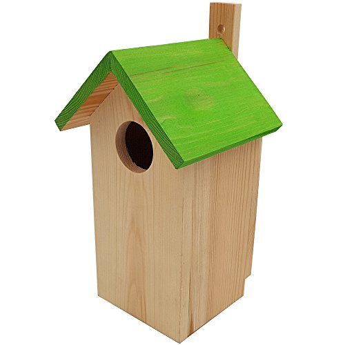 PROHEIM 2x Nidos para pájaros 23 x 10 x 10 cm de madera FSC con tejado verde - Casita para pájaros perfecta para pequeños pájaros como colirrojos, el carbonero o el trepador azul