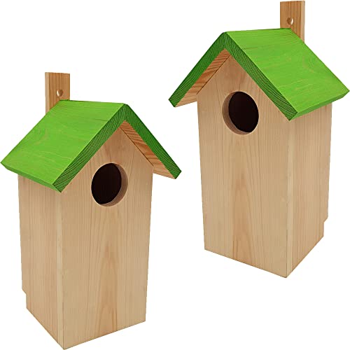 PROHEIM 2x Nidos para pájaros 23 x 10 x 10 cm de madera FSC con tejado verde - Casita para pájaros perfecta para pequeños pájaros como colirrojos, el carbonero o el trepador azul