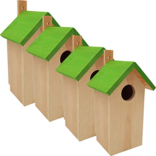 PROHEIM 4x Nidos para pájaros 23 x 10 x 10 cm de madera FSC con tejado verde- Casita para pájaros perfecta para pequeños pájaros como colirrojos, el carbonero o el trepador azul