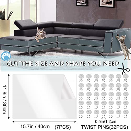 Protector Arañazos Gatos Sofa, 8 Piezas Protectores de Muebles para Gatos con 32 Tornillos sofá Anti-arañazos Transparente Autoadhesivas de Gato para Muebles, Puertas, Paredes