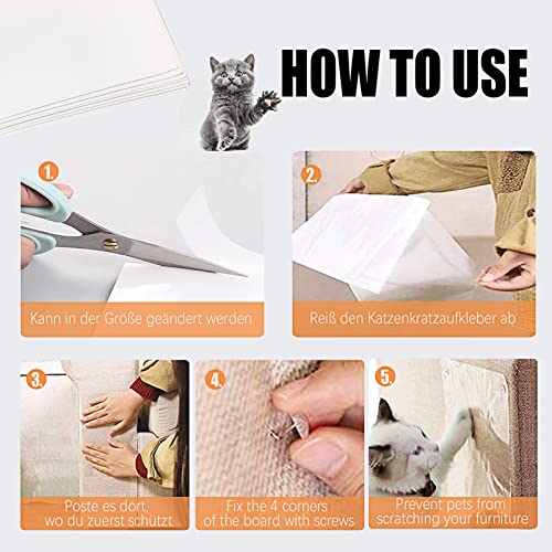 Protector Arañazos Gatos Sofa, 8 Piezas Protectores de Muebles para Gatos con 32 Tornillos sofá Anti-arañazos Transparente Autoadhesivas de Gato para Muebles, Puertas, Paredes