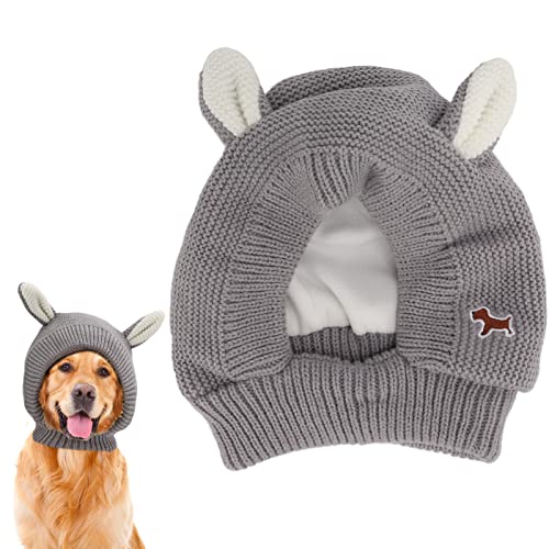 Protector de orejas de baño para perros, sombrero para animales de compañía de orejas de conejo de punto suave y transpirable para perros grandes (Gris)