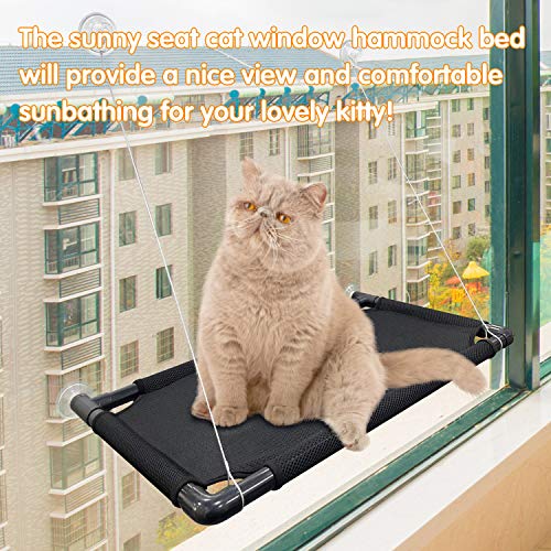 PTN Hamaca Gato, Cama Hamaca Cat Window Perch para Gatos Grandes Interior, Cama con Ventana para Gatos, Asiento Kitty Sunny, Cama con Asiento Percha para Mascotas Versión Mejorada 4 Ventosas Grandes