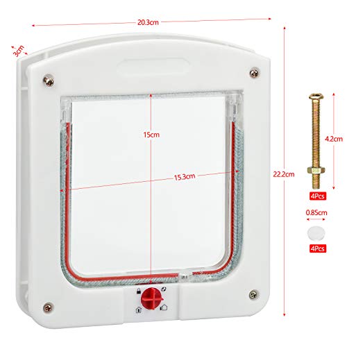 Puerta para Mascotas con Puerta Abatible y Cerradura de 4 Vías para Perro Perrito y Gatos, Gatitos - 20 x 22cm, Blanco