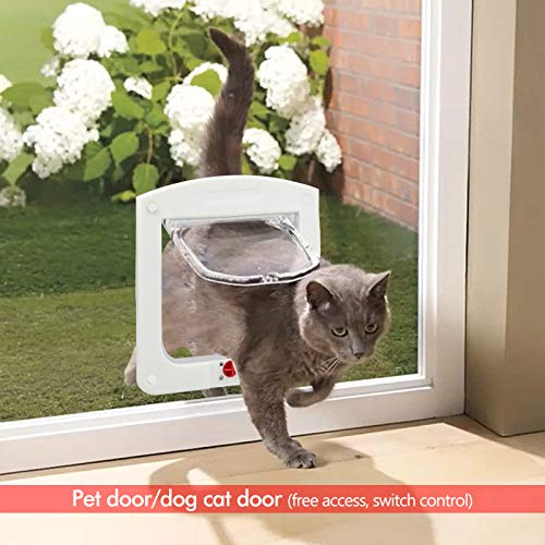 Puerta para Mascotas con Puerta Abatible y Cerradura de 4 Vías para Perro Perrito y Gatos, Gatitos - 20 x 22cm, Blanco