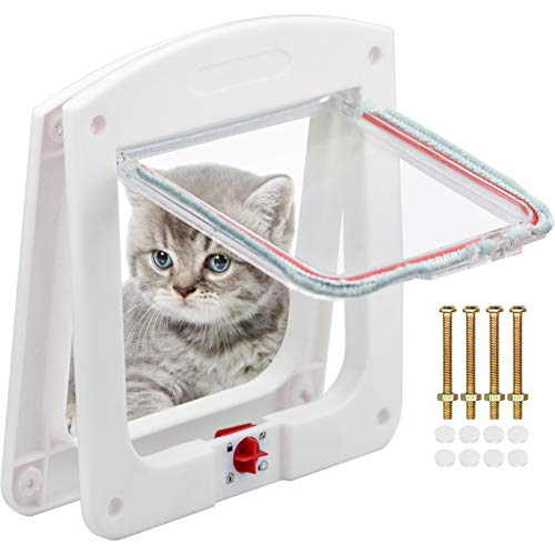 Puerta para Mascotas con Puerta Abatible y Cerradura de 4 Vías para Perro Perrito y Gatos, Gatitos - 20 x 22cm, Blanco