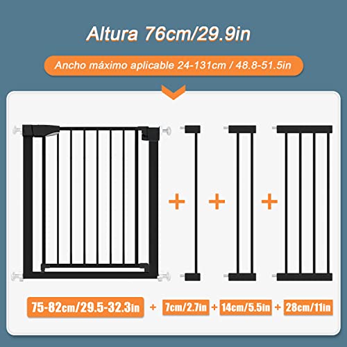 Puertas de Seguridad para Niños Sin Taladrar Barrera Seguridad Niños Escalera para Puertas y Escaleras Valla Seguridad Infantil Rejilla de Seguridad para Bebés y Mascotas, Negro