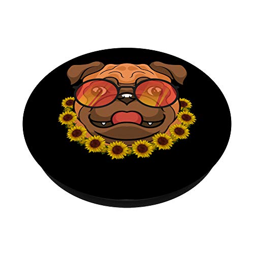 Pug Verano Girasol Animal Perro Con Gafas Mascota Carlino PopSockets PopGrip: Agarre intercambiable para Teléfonos y Tabletas