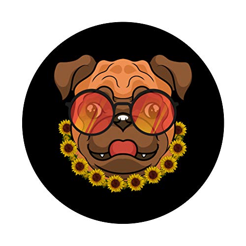 Pug Verano Girasol Animal Perro Con Gafas Mascota Carlino PopSockets PopGrip: Agarre intercambiable para Teléfonos y Tabletas