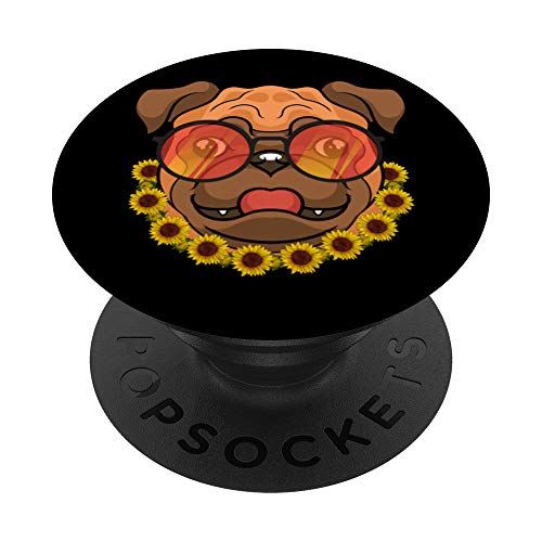 Pug Verano Girasol Animal Perro Con Gafas Mascota Carlino PopSockets PopGrip: Agarre intercambiable para Teléfonos y Tabletas