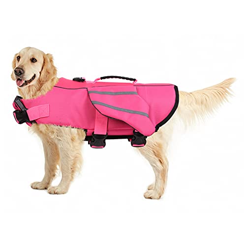 PUMYPOREITY Chaleco Salvavidas para Perros Mascotas Chaqueta Chaleco de Seguridad Perro Perrito Ropa de Baño para Perros pequeños, medianos, Grandes(Rosa, XL)