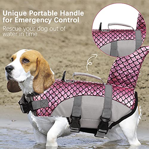 PUMYPOREITY Chaleco Salvavidas para Perros Mascotas Chaqueta Chaleco de Seguridad Perro Perrito Ropa de Baño para Perros pequeños, medianos, Grandes(Rosa, XL)