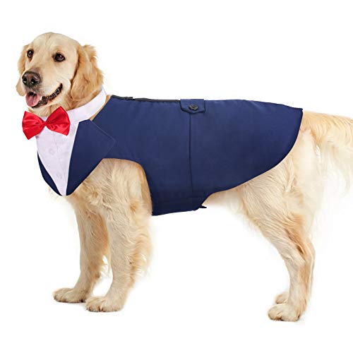 PUMYPOREITY Ropa para Perros Pajarita Esmoquin Traje Smoking Perro Mascota Boda Formal Traje Elegante con Bandana Retirable Camisa de Esmoquin Formal para Perros Pequeños Medianos Grandes(Azul,XL)