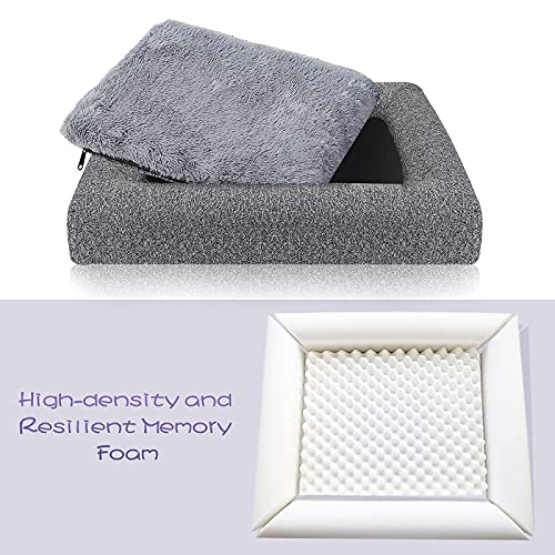 PUPPBUDD 2-en-1 Cama Ortopedica para Perros Grande, Cama Perro Viscoelastica, Desenfundable y Lavable, Gris Small Gris