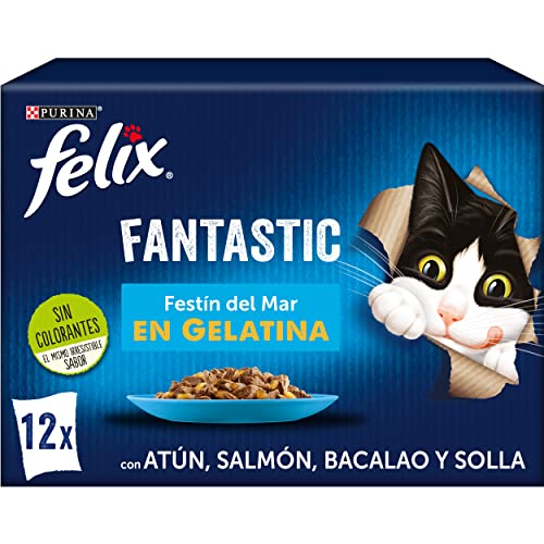 Purina Felix Fantastic Festín Gelatina comida para gatos Selección Surtido de Pescados 6 x [12 x 85 g]