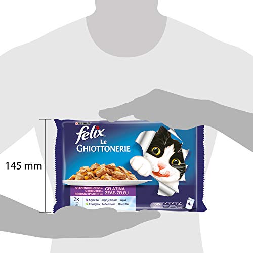 PURINA FELIX Le Ghiottonerie - Húmedo Gato con Conejo y Cordero - 40 Sobres de 100 g Cada uno (10 Paquetes de 4 x 100 g)