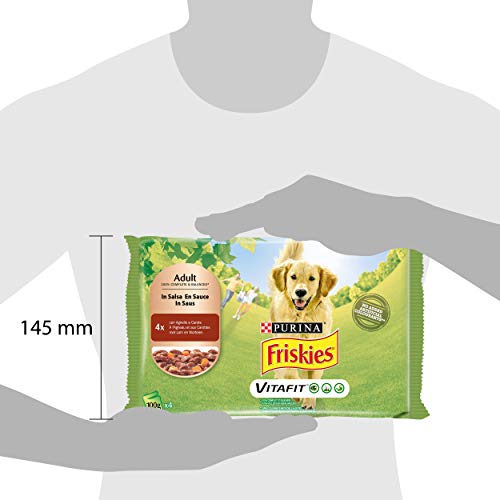 Purina Friskies Húmedo Perros Botes en Salsa con Cordero y Zanahoria - 40 Sobres de 100 g Cada uno (10 Unidades de 4 x 100 g)