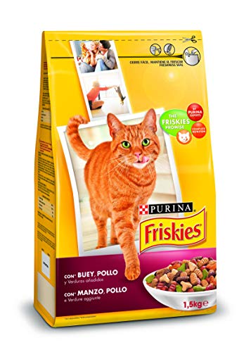 Purina Friskies Pienso para Gato Adulto Buey, Pollo y Verduras 1 x 1,5 Kg