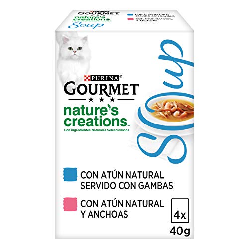 Purina Gourmet Crystal Soup comida para gatos con Atun Natural y Gambas 10 x [4 x 40 g]