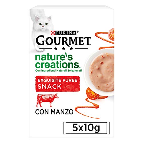 Purina Gourmet Nature's Creation - Puree Snacks para Gatos Buey & Tomate 11 x (5 x 10g)