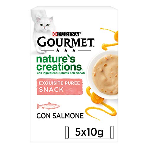 Purina Gourmet Nature's Creation - Puree Snacks para Gatos salmón y Zanahoria 11 x (5 x 10g)