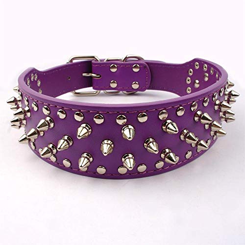 Púrpura fresco Ajustable pinchos de cuero tachonado arnés del perro Set cuello de la correa for grandes Pitbull del perro del boxeador mastín Arnés para mascotas ( Color : Purple , tamaño : Large )