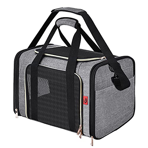 PUTUO Transportin para Gatos Perro: Bolsa Transporte Perro Pequeño Mascotas con Correa de Hombro Ajustable Plegable Transportín para Gatos Perros Conejo para Avion Carro Tren - hasta 8 kg (Gris)