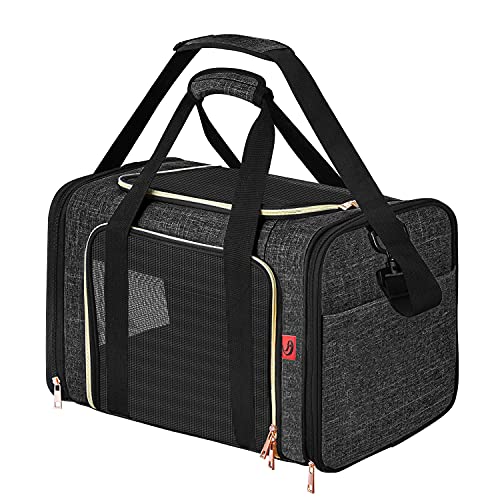 PUTUO Transportin para Gatos Perro: Bolsa Transporte Perro Pequeño Mascotas con Correa de Hombro Ajustable Plegable Transportín para Gatos Perros Conejo para Avion Carro Tren - hasta 8 kg (Negro)