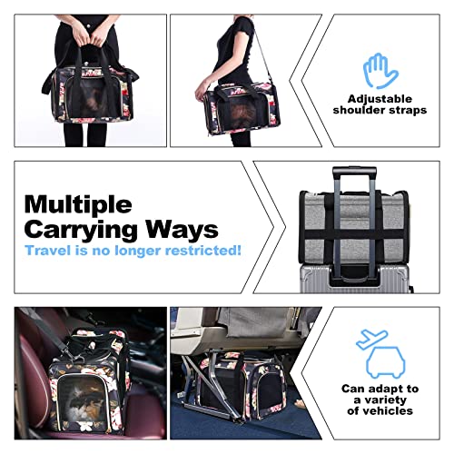 PUTUO Transportin para Gatos Perro: Bolsa Transporte Perro Pequeño Mascotas con Correa de Hombro Ajustable Plegable Transportín para Gatos Perros Conejo para Avion Carro Tren - hasta 8 kg (Flor)