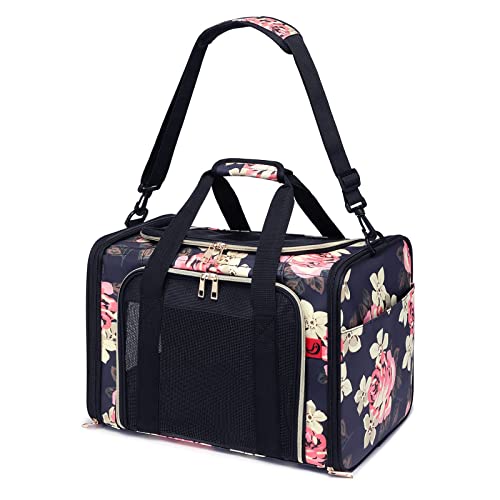 PUTUO Transportin para Gatos Perro: Bolsa Transporte Perro Pequeño Mascotas con Correa de Hombro Ajustable Plegable Transportín para Gatos Perros Conejo para Avion Carro Tren - hasta 8 kg (Flor)