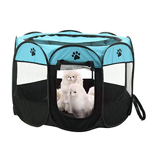 Putybudy Corralito Plegable Portátil Impermeable para Mascotas Corralito de Malla de Aire Oxford al Aire Libre y Corralito de Ejercicio (Azul Claro)