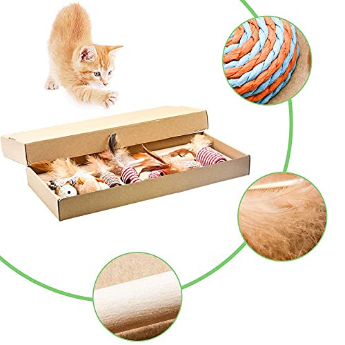 Qanye 7 Piezas Juguete de Gato, Juguete para Plumas de Gato, Juego de Juguetes Interactivos para Gatos, 7 Juguetes Diferentes, Se USA para Provocar e Interactuar con Gatos