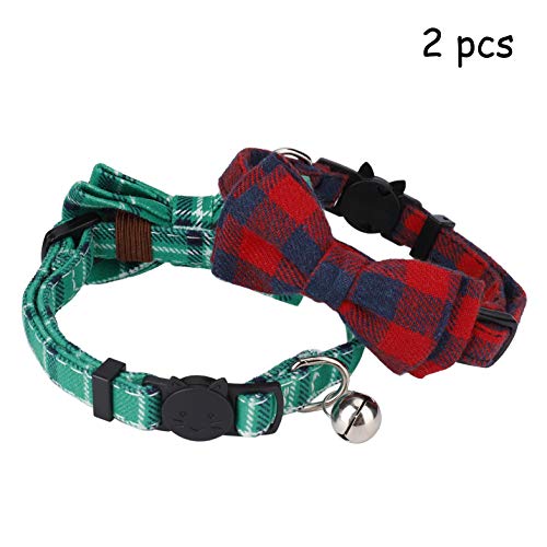 QH-Shop Collar para Gatos de Liberación Rápida con Clásico Pajarita de Cuadros, y Campana, Ajustable Collar Mascotas para Gatos y Perros Pequeños