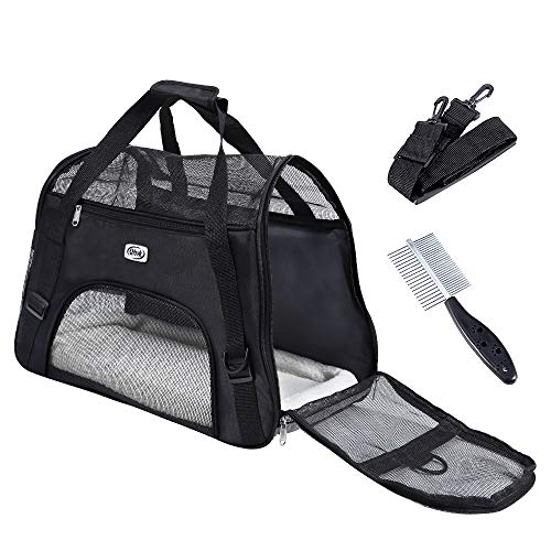 QHYK Transportín Bolsa de Transporte para Perros y Gatos, Plegable Bolsa de Transporte Transpirable para Mascotas, Colchón Suave y Peines para Mascotas, Portador Tela Oxford Negro